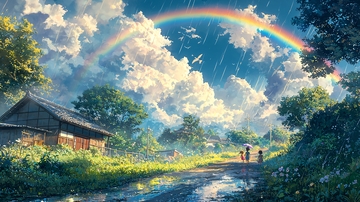 雨后彩虹乡村风景