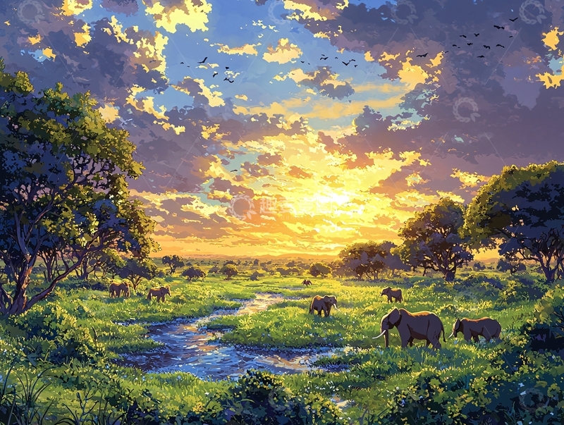 高清大图下载【趣麦麦图】非洲草原日落