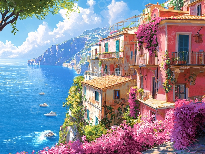 高清大图下载【趣麦麦图】地中海沿岸彩色房屋