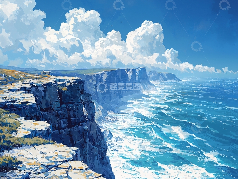 高清大图下载【趣麦麦图】阳光明媚海边悬崖