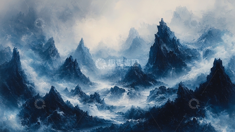 高清大图下载【趣麦麦图】雾气缭绕的蓝色山脉