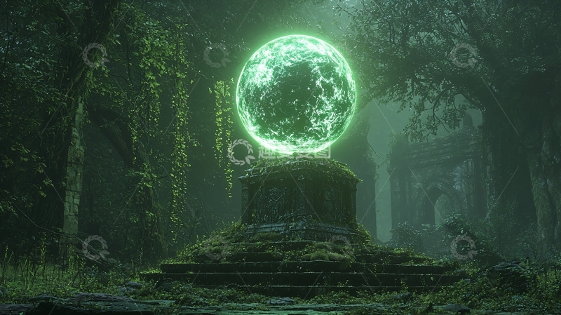 高清大图下载【趣麦麦图】神秘森林绿光球体