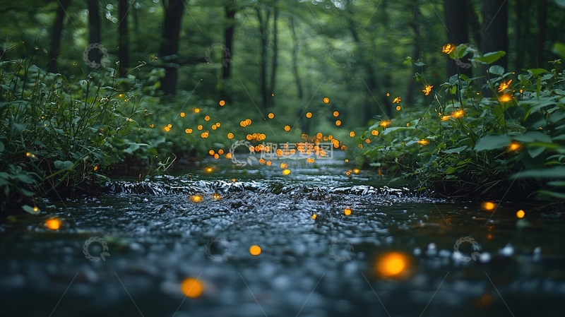高清大图下载【趣麦麦图】萤火虫森林小溪