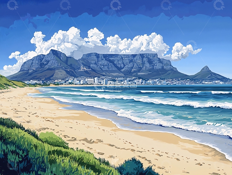 高清大图下载【趣麦麦图】桌山海滩风景图