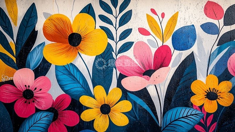 高清大图下载【趣麦麦图】色彩鲜艳的抽象花卉图案
