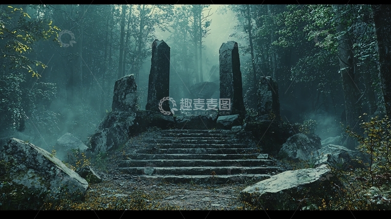 高清大图下载【趣麦麦图】神秘森林石阶遗址