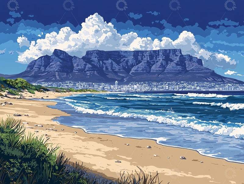 高清大图下载【趣麦麦图】桌山海滩风景