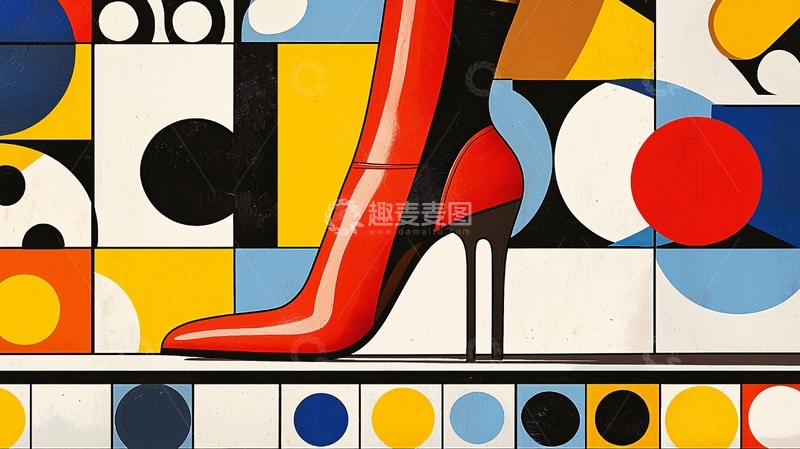 高清大图下载【趣麦麦图】红高跟鞋几何抽象画