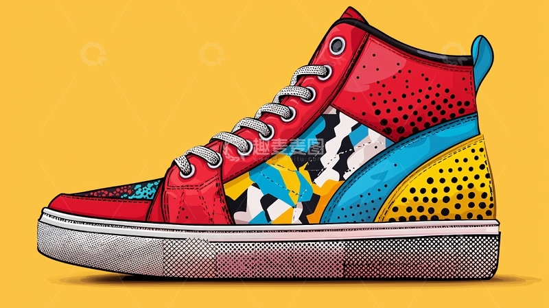 高清大图下载【趣麦麦图】手绘高帮彩色运动鞋