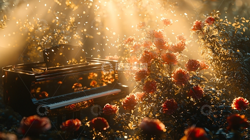 高清大图下载【趣麦麦图】阳光玫瑰花钢琴