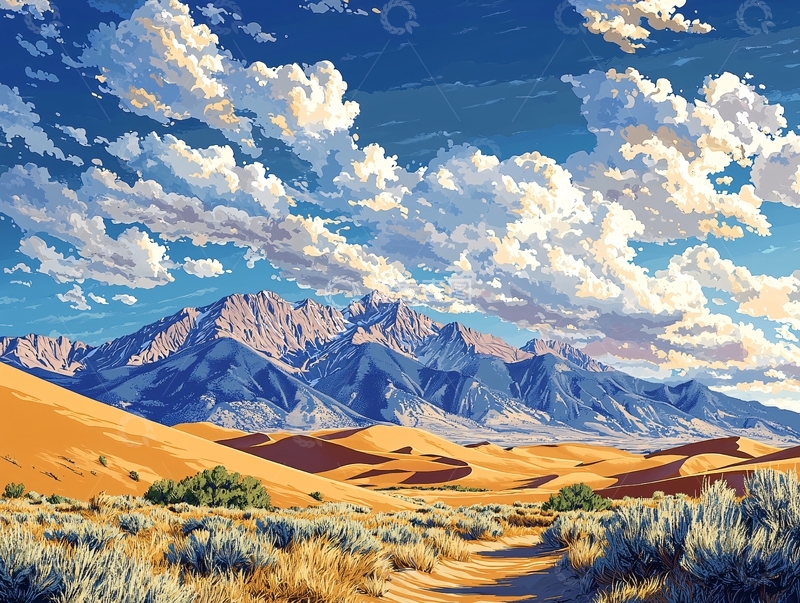 高清大图下载【趣麦麦图】沙漠山脉蓝天白云