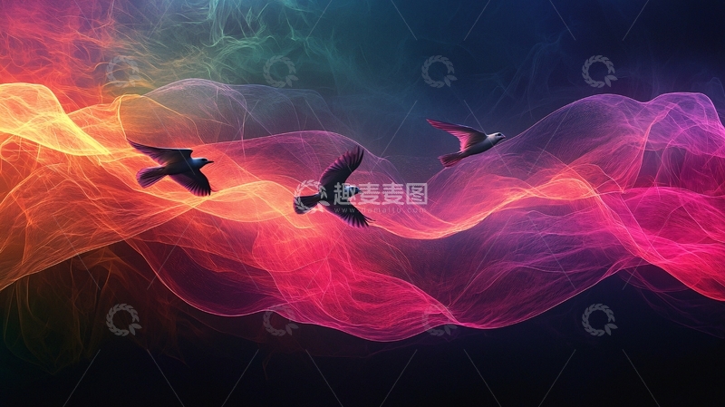 高清大图下载【趣麦麦图】彩色烟雾飞鸟