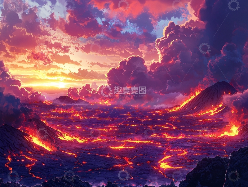 高清大图下载【趣麦麦图】火山熔岩夕阳景色