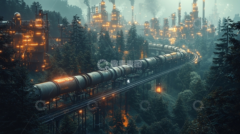 高清大图下载【趣麦麦图】蒸汽朋克工业森林火车