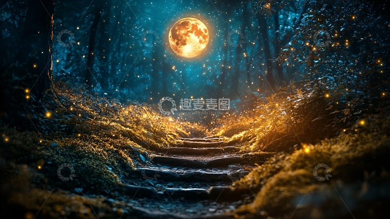 高清大图下载【趣麦麦图】月光森林小路