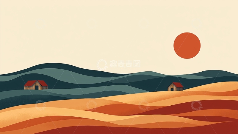 高清大图下载【趣麦麦图】极简风格田园风光图
