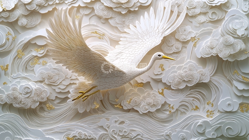 高清大图下载【趣麦麦图】白鹤祥云剪纸艺术