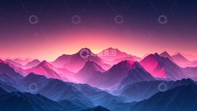 高清大图下载【趣麦麦图】梦幻粉色山脉日落