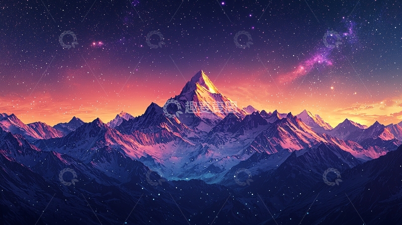 高清大图下载【趣麦麦图】星空下的雪山