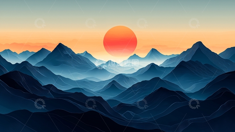 高清大图下载【趣麦麦图】日出山峦