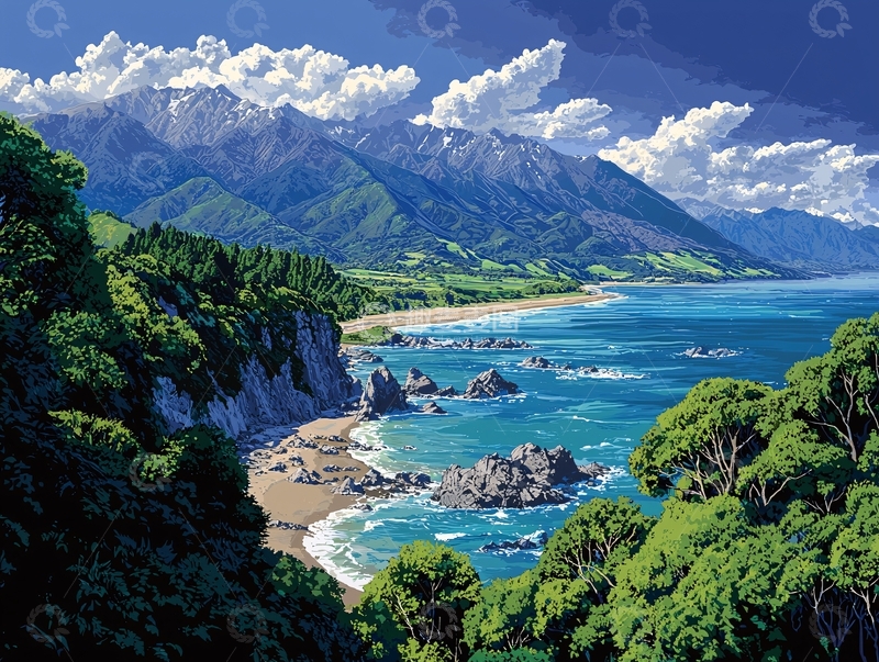 高清大图下载【趣麦麦图】海边山脉壮丽景色