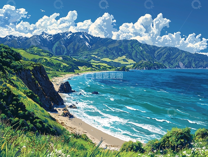 高清大图下载【趣麦麦图】海边山脉风景图