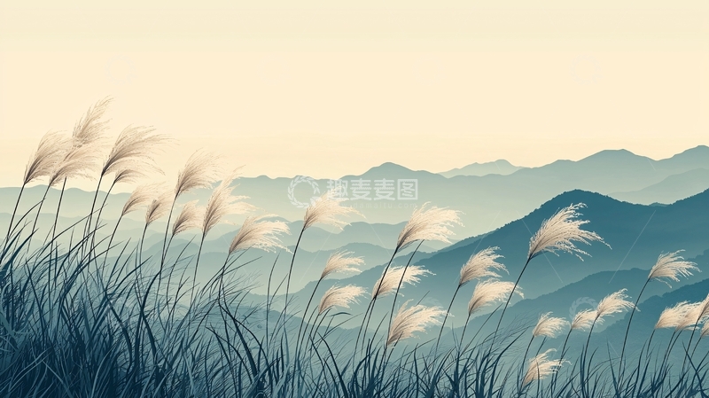 高清大图下载【趣麦麦图】秋日山峦芦苇荡