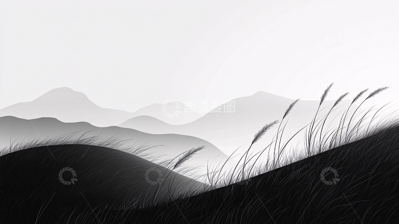 高清大图下载【趣麦麦图】黑白山峦草地风景
