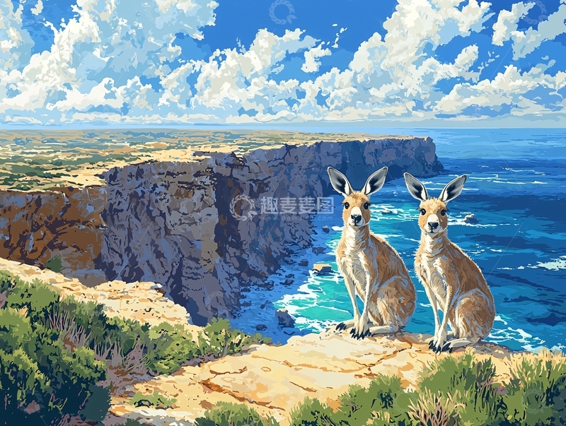 高清大图下载【趣麦麦图】海边悬崖上的袋鼠