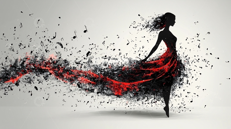 高清大图下载【趣麦麦图】红裙飘逸舞者剪影