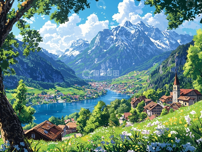 高清大图下载【趣麦麦图】阿尔卑斯山小镇风光