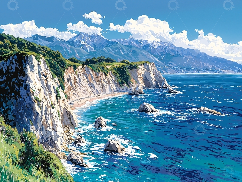 高清大图下载【趣麦麦图】阳光海岸线山脉风景