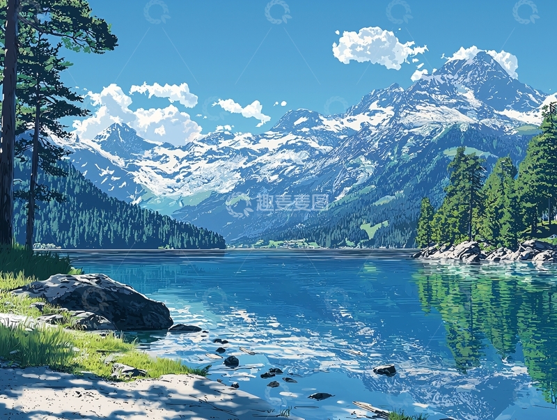 高清大图下载【趣麦麦图】雪山湖泊风景