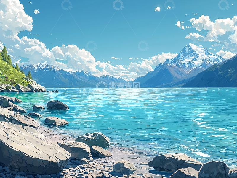 高清大图下载【趣麦麦图】阳光明媚的湖光山色