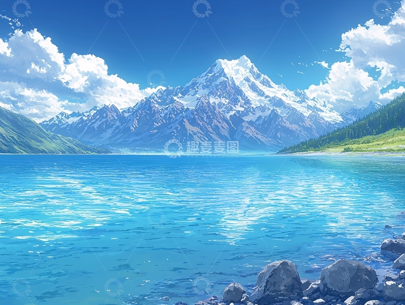 高清大图下载【趣麦麦图】雪山湖泊风景