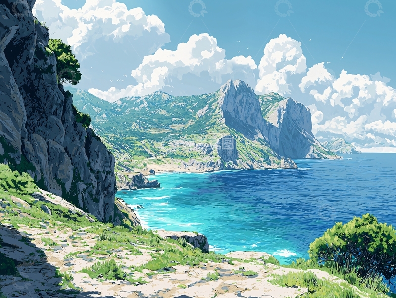 高清大图下载【趣麦麦图】阳光海岸线山崖风景