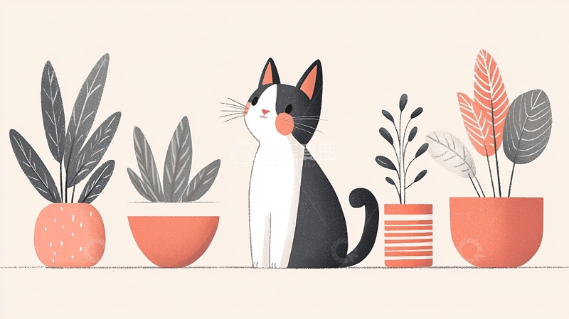 高清大图下载【趣麦麦图】猫咪盆栽