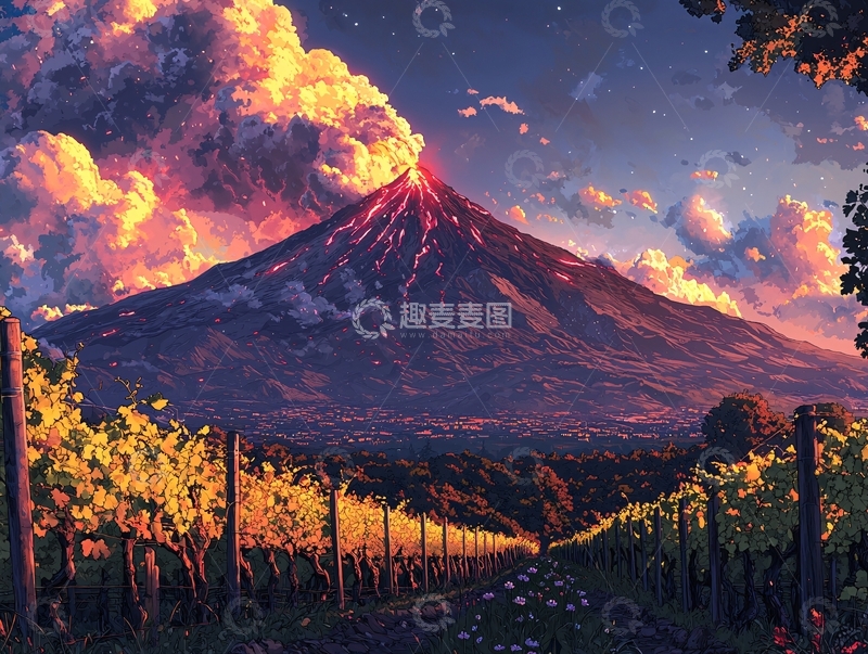 高清大图下载【趣麦麦图】火山喷发日落美景