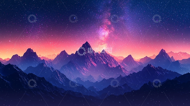 高清大图下载【趣麦麦图】梦幻般星空下的粉色山脉