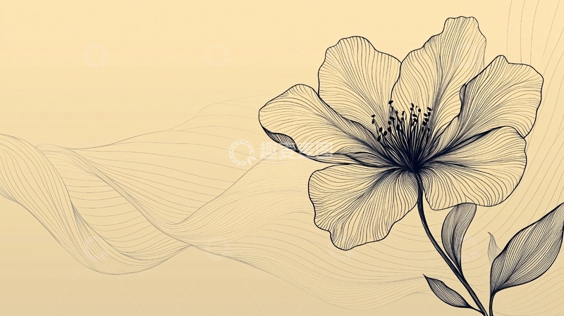 高清大图下载【趣麦麦图】素描风格淡黄色花卉背景