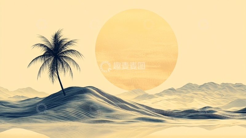 高清大图下载【趣麦麦图】极简主义日落椰树风景