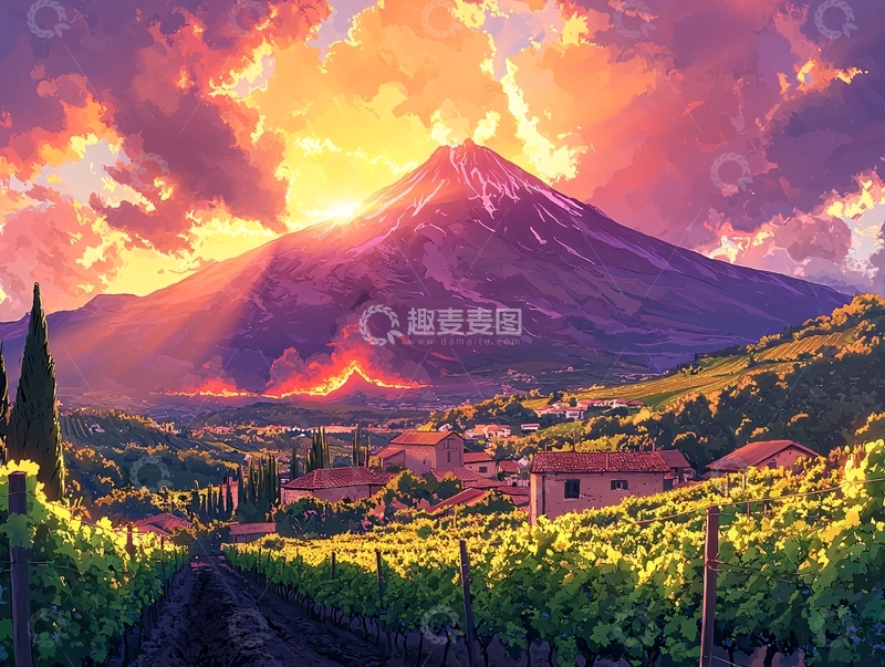高清大图下载【趣麦麦图】火山日落乡村风景