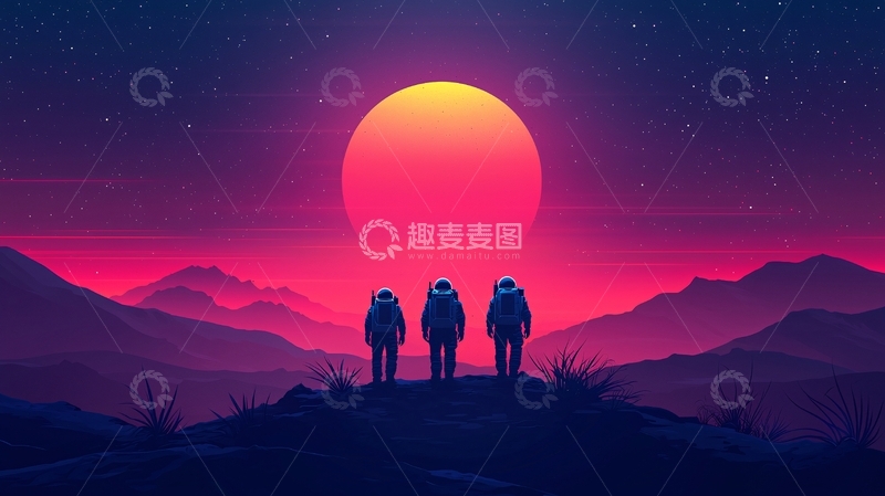 高清大图下载【趣麦麦图】站在山顶看巨大红日