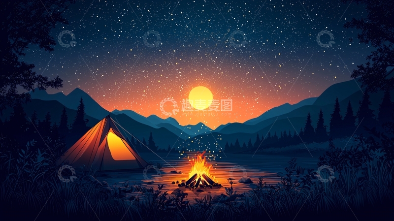 高清大图下载【趣麦麦图】星空篝火营地