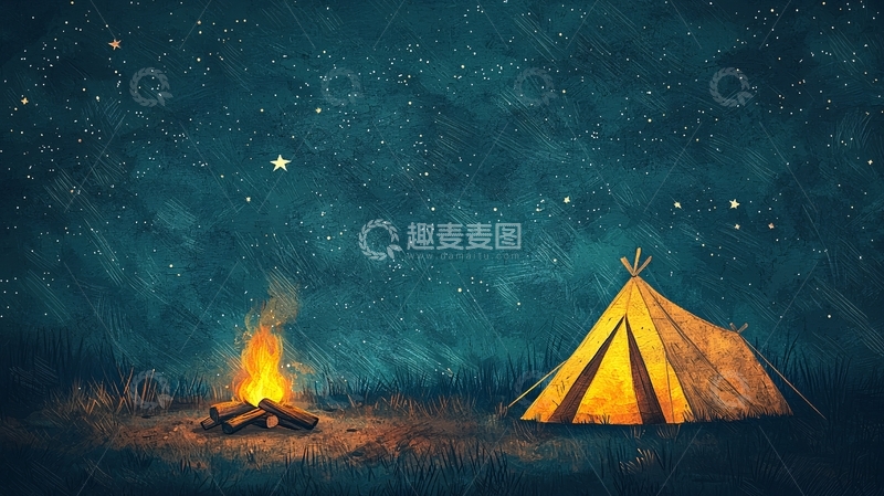 高清大图下载【趣麦麦图】星空下帐篷篝火
