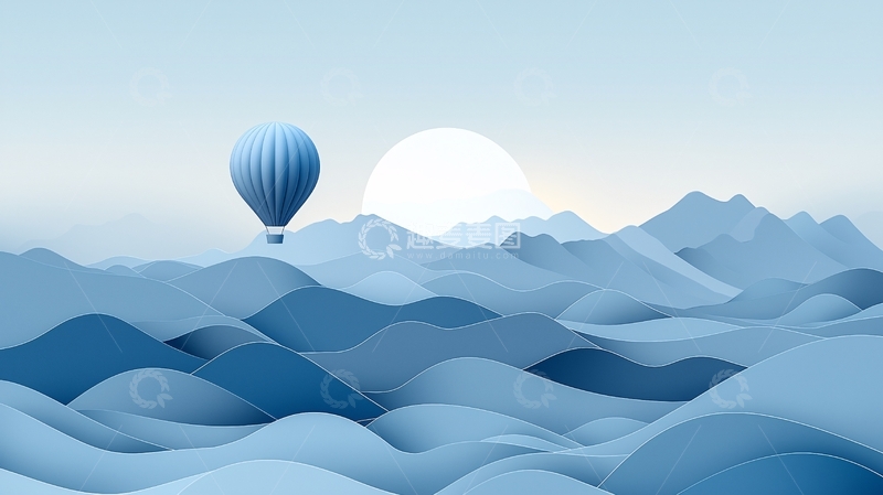 高清大图下载【趣麦麦图】蓝色热气球