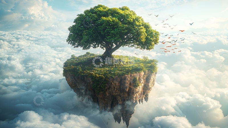 高清大图下载【趣麦麦图】云端树岛