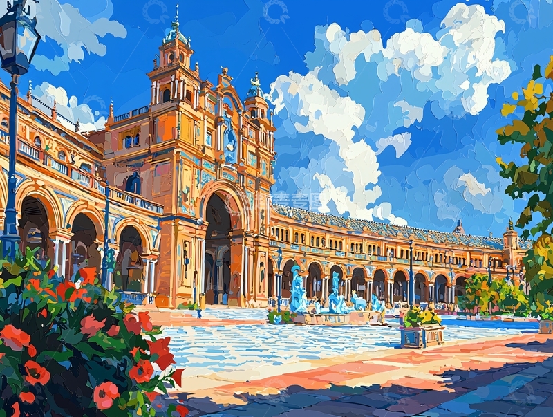 高清大图下载【趣麦麦图】阳光下的西班牙广场