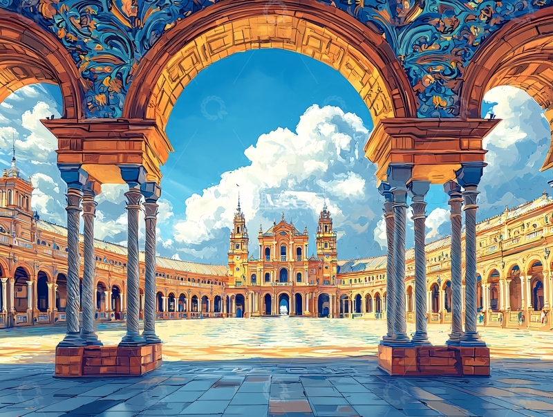 高清大图下载【趣麦麦图】拱门广场蓝天白云