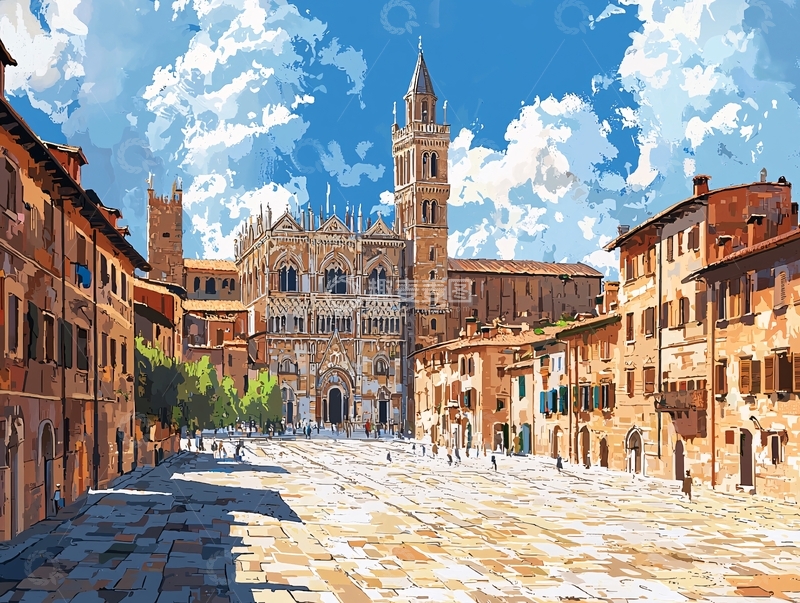 高清大图下载【趣麦麦图】意大利小镇广场